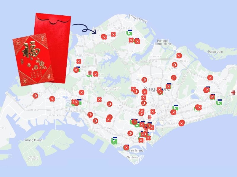 Map of Red Packet Recycling Bins CNY 2023 Recycling in Singapore